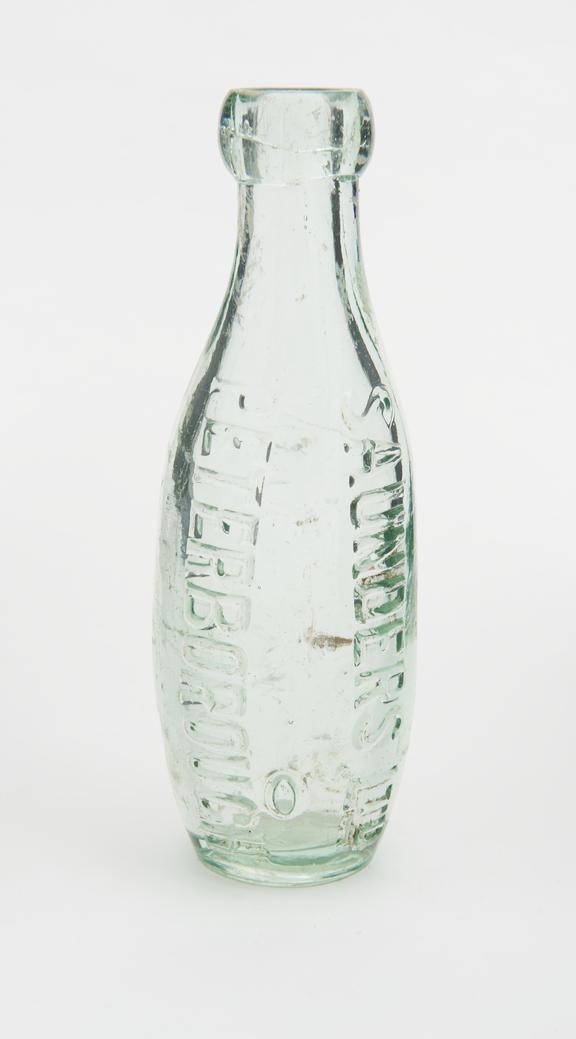 Flat bottomed egg-bottle', embossed Saunders Ltd