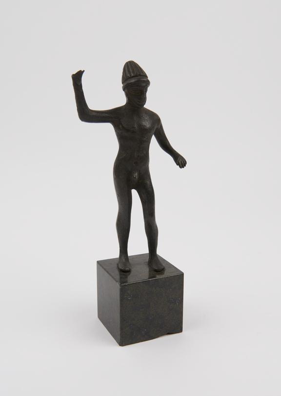 Male votive figure, bronze, on marble stand