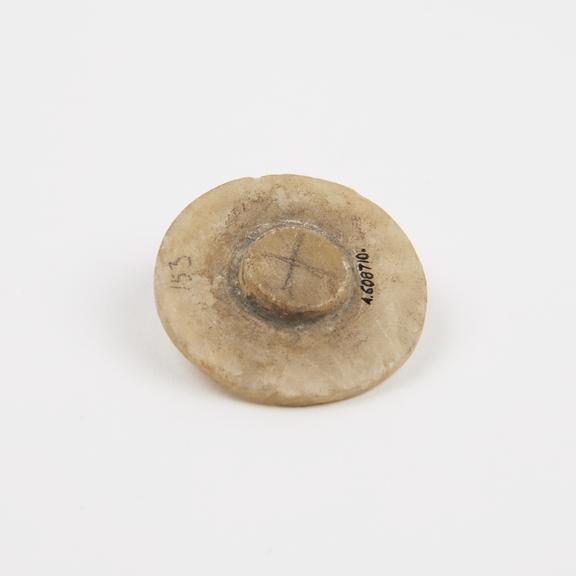 Lid of alabaster kohl pot, Egyptian, probably New Kingdom