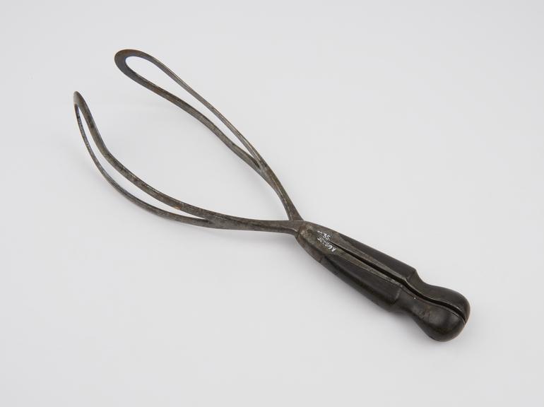 Forceps, obstetrical, possibly Clarke's, steel and ebony