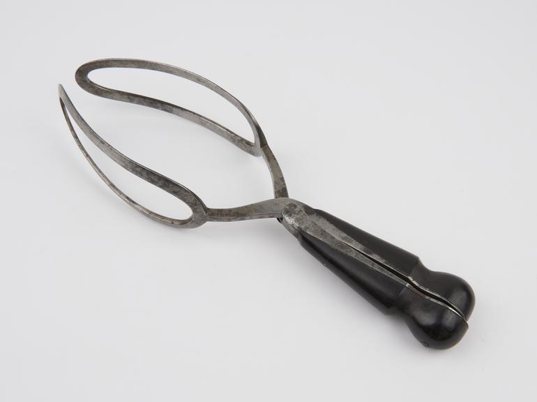 Forceps, obstetrical, Haighton, steel and ebony