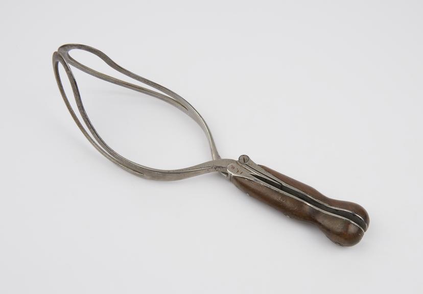 Forceps, obstetrical, Hamilton, steel and wood