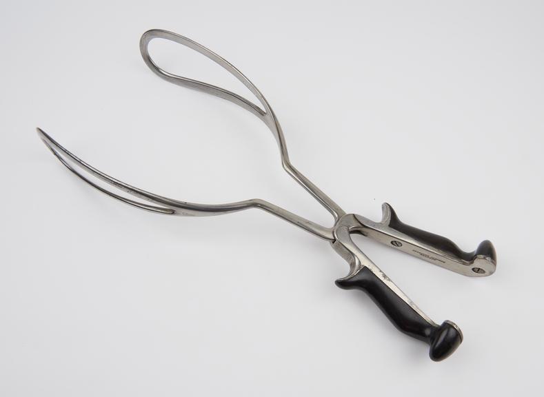 Forceps, obstetrical, Smith, steel and ebony