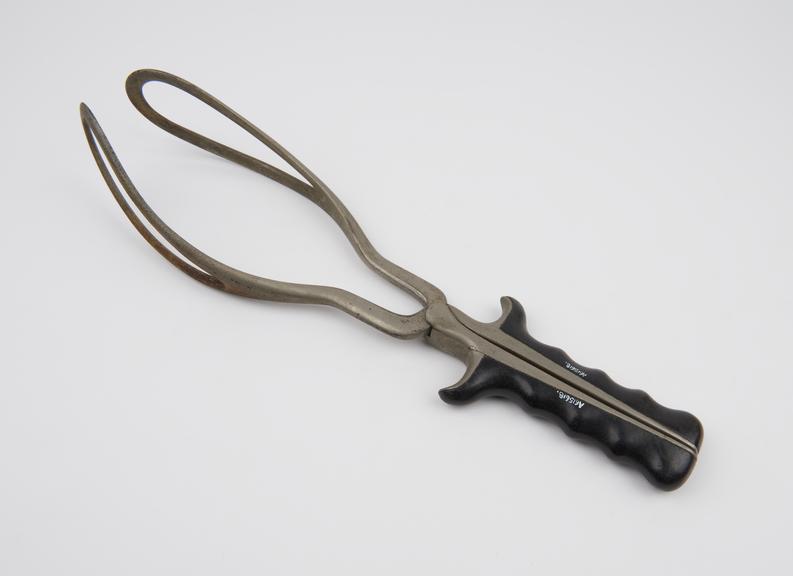 Forceps, obstetrical, Simpson, steel and ebony