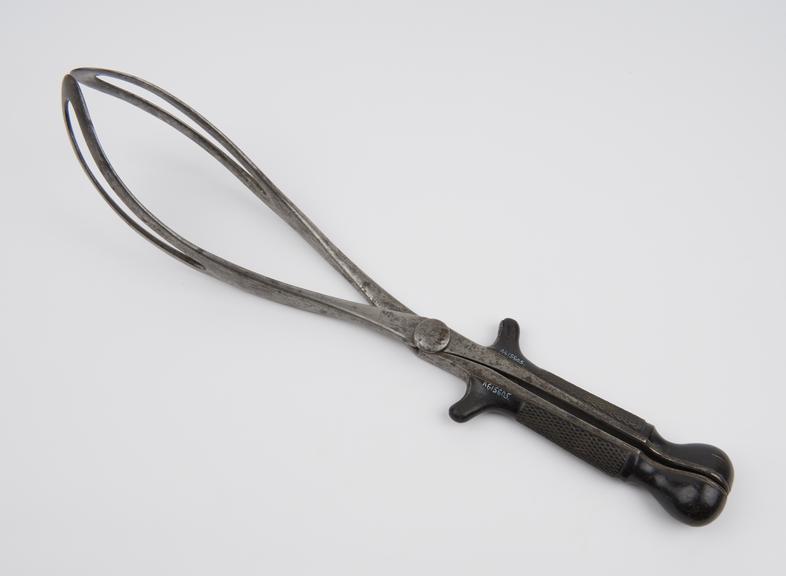 Forceps, obstetrical, steel and ebony, German, Naegele's