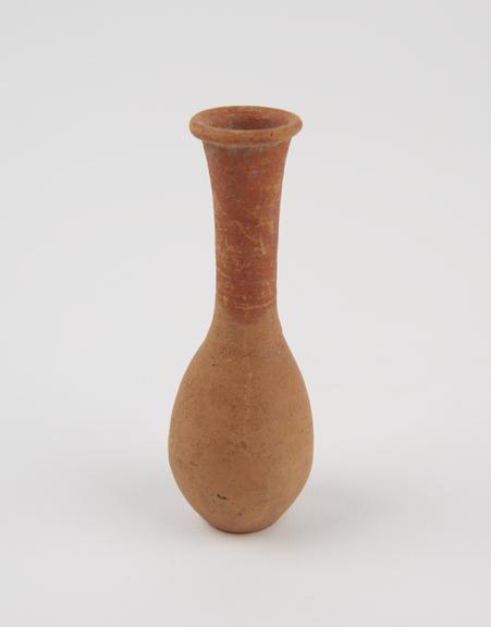 Earthenware oil flask with ovoid body and elongated neck