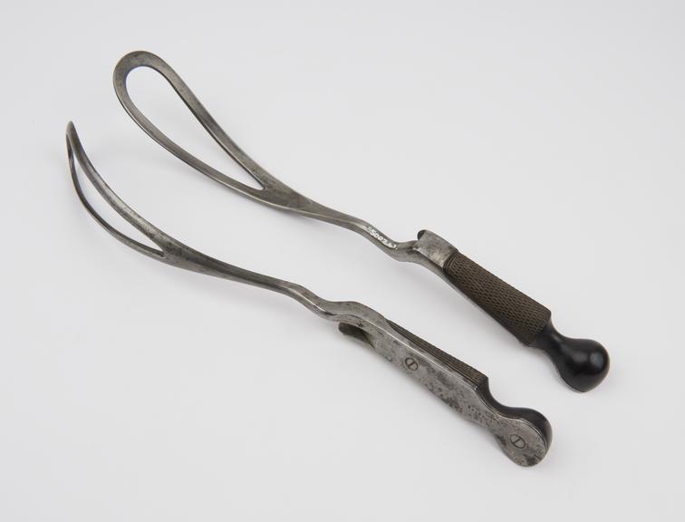 Forceps, obstetrical, possibly Ramsbotham's steel and ebony