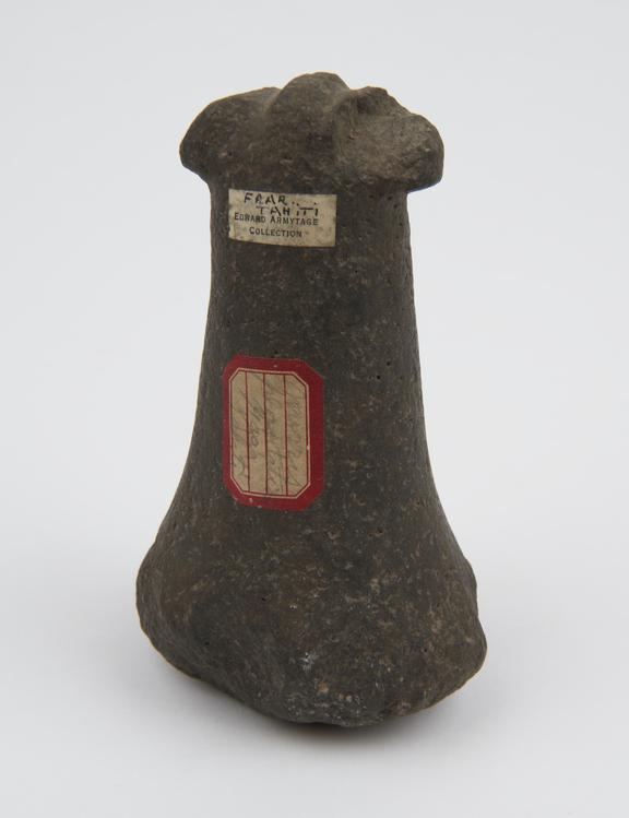 Grey stone poi pounder, trumpet shaped, from Morris Plantation