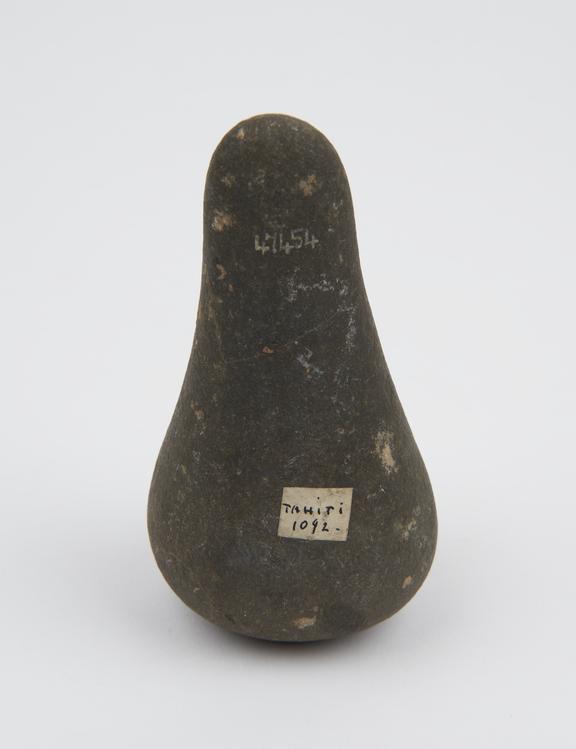 Grey stone poi pounder, pear shaped, from Tahiti, 1801-1920