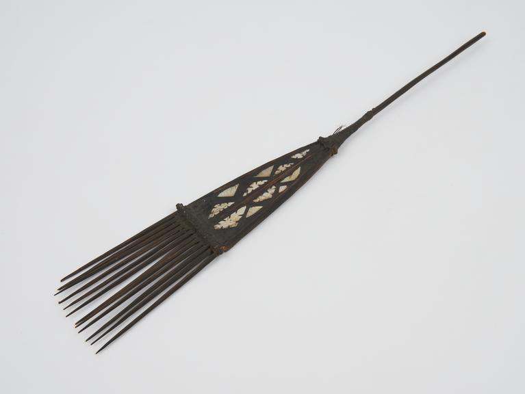 Black comb, paddle-shaped, with 12 prongs