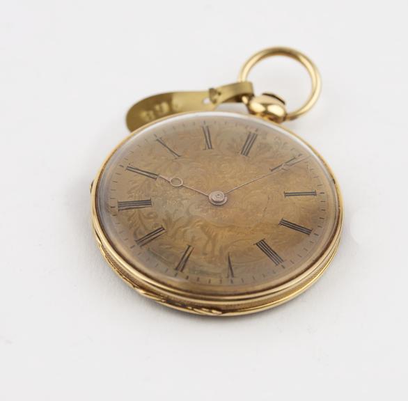 Cylinder watch in enamelled gold case Stauffer fils, Geneve