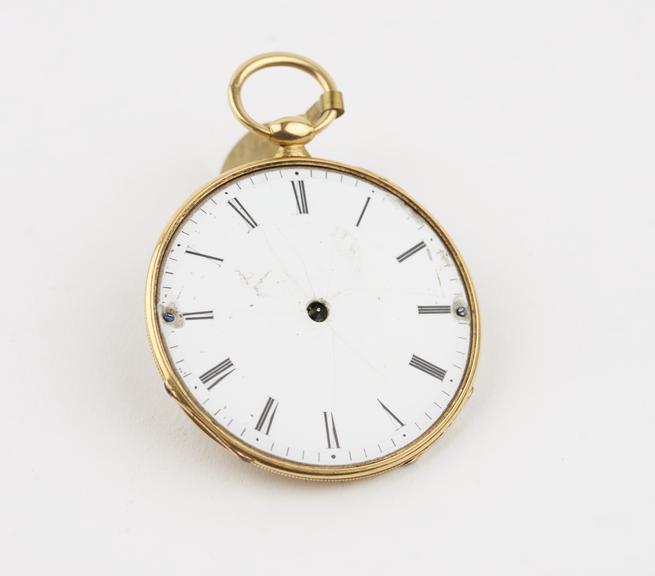 Cylinder watch in engraved and enamelled gold case by Girard