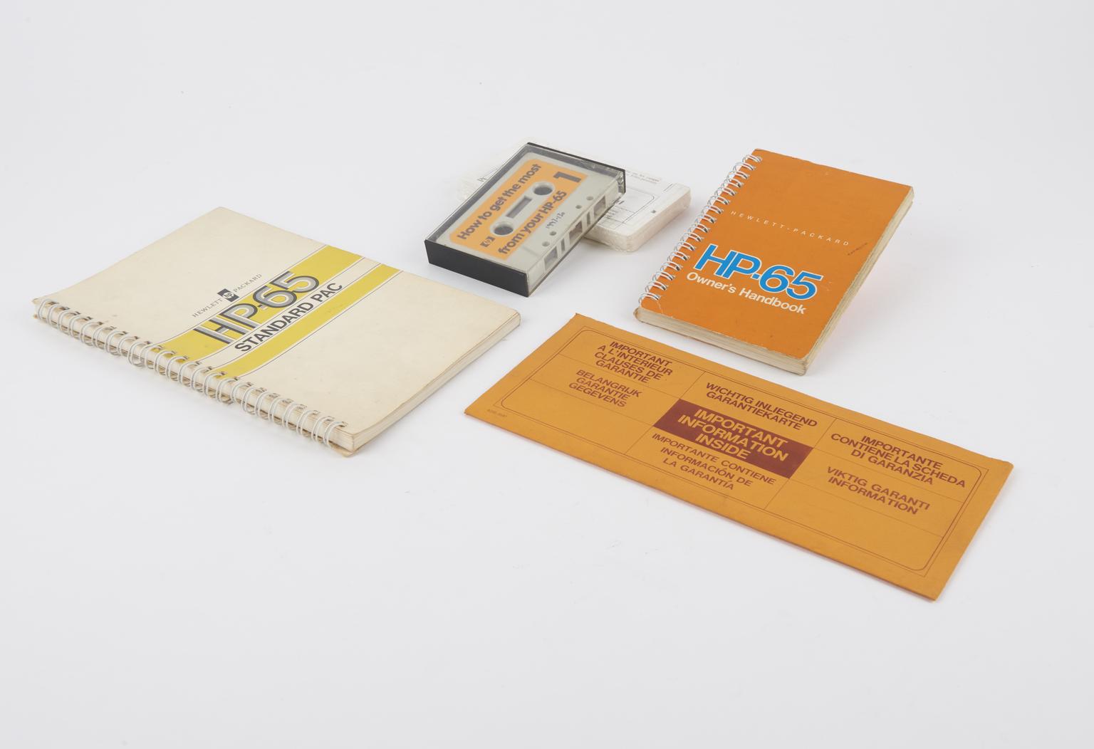 Manuals for Hewlett Packard HP 65 hand-held electronic calculator, c. 1972.