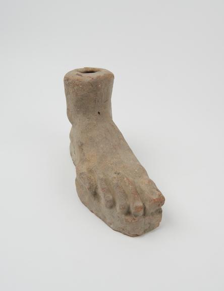 Votive right foot, terracotta, hollow, probably Roman