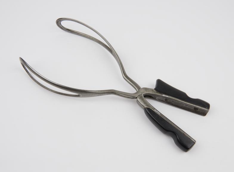 Forceps, obstetrical, Braithwaite, steel and ebony