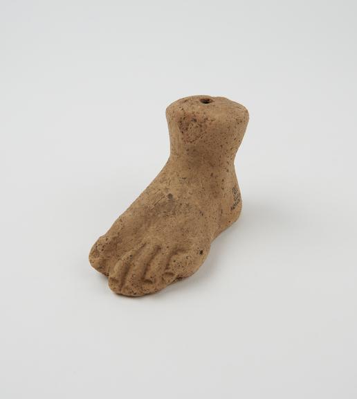 Votive left foot, terracotta, probably Roman, 200BC-200AD