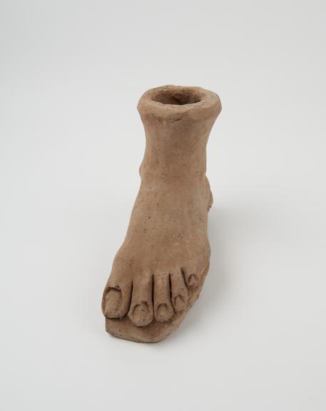 Votive left foot, terracotta, probably Roman, 200BC-200AD