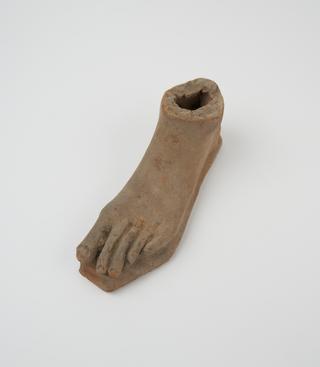 Votive left foot, terracotta, Roman, 200BC-200AD