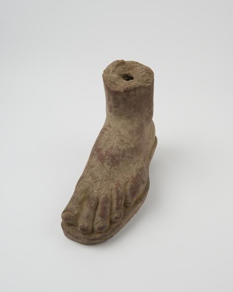 Votive left foot, terracotta, probably Roman, 200BC-200AD