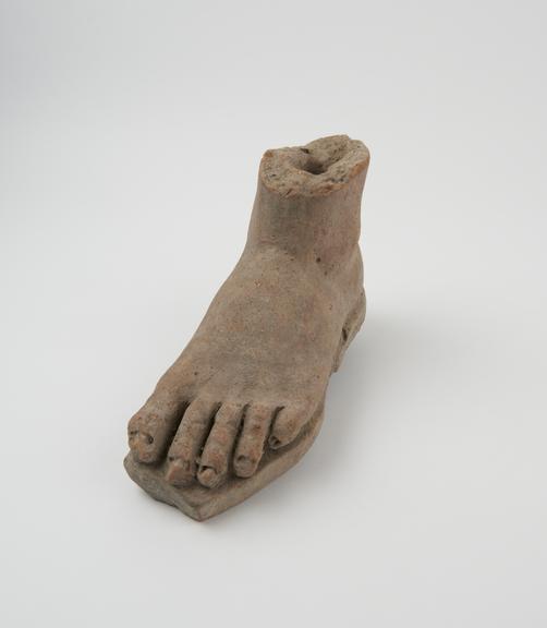 Votive left foot, terracotta, probably Roman, 200BC-200AD