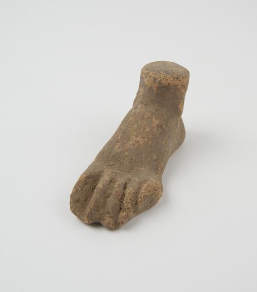 Votive left foot, terracotta, probably Roman, 200BC-200AD