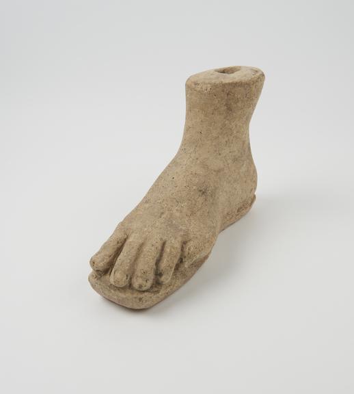 Votive left foot, terracotta, probably Roman, 200BC-200AD