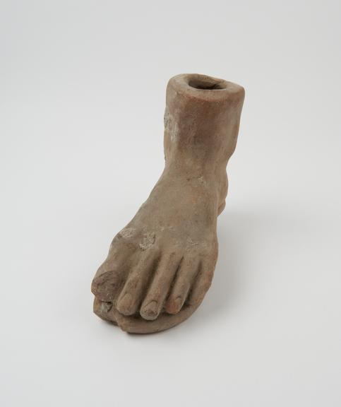 Votive left foot, terracotta, probably Roman, 200BC-200AD