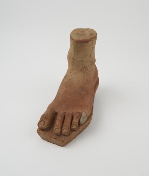 Votive left foot, terracotta, probably Roman, 200BC-200AD