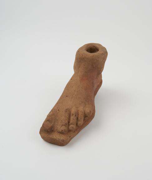 Votive left foot, terracotta, probably Roman, 200BC-200AD