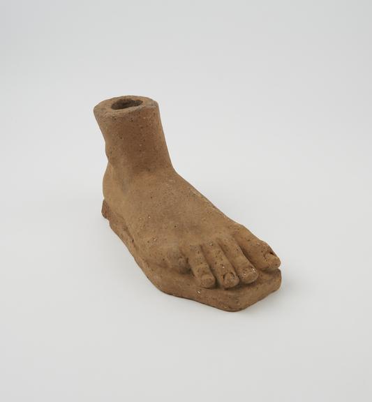 Votive right foot, terracotta, probably Roman, 200BC to 200AD