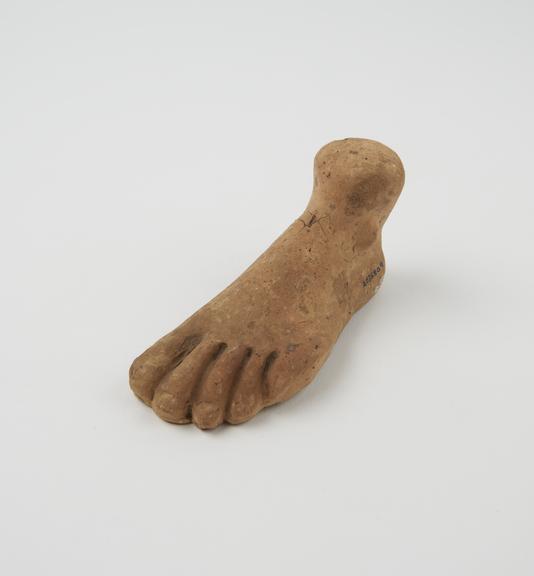 Votive left foot, terracotta, probably Roman, 200BC-200AD