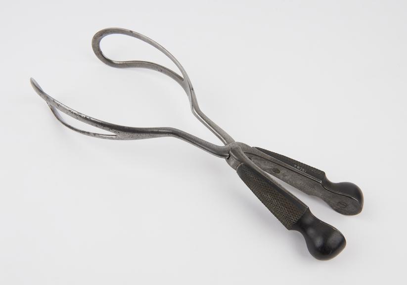 Forceps, obstetrical, Ramsbotham, steel and ebony