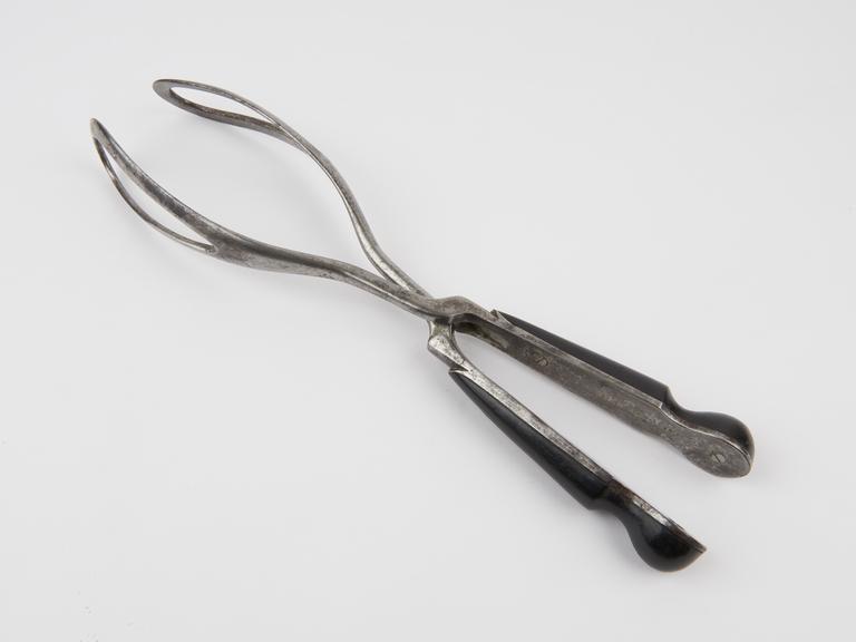 Forceps, obstetrical, Waller, steel and ebony