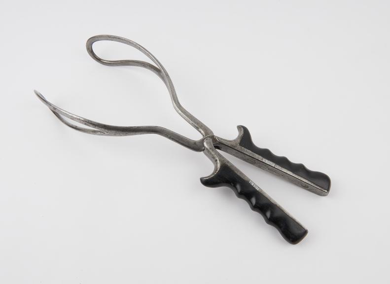 Forceps, obstetrical, Simpson, steel and ebony