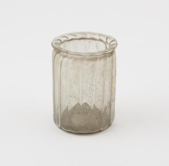 Glass drug jar, cylindrical with fluted sides