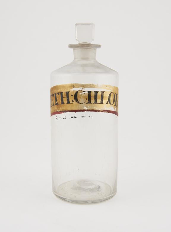 Bottle, clear glass, empty, for chloroform, English