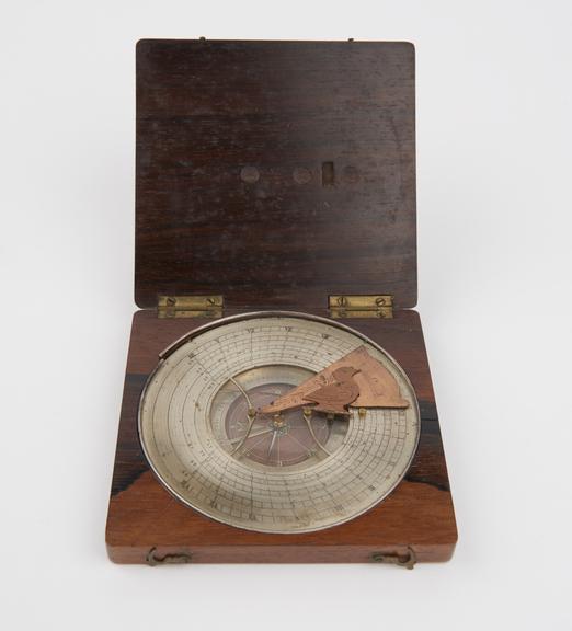 Horizontal compass sundial, for latitudes 43, 46, 49 and 52 degrees ...