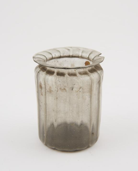 Glass drug jar, cylindrical with fluted sides