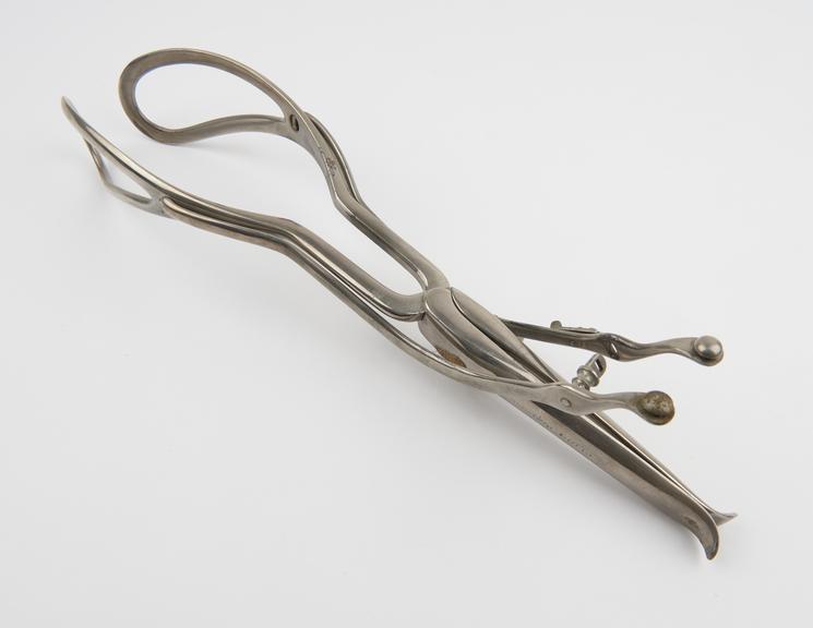 Forceps, obstetrical, axis traction, Milne Murray, steel