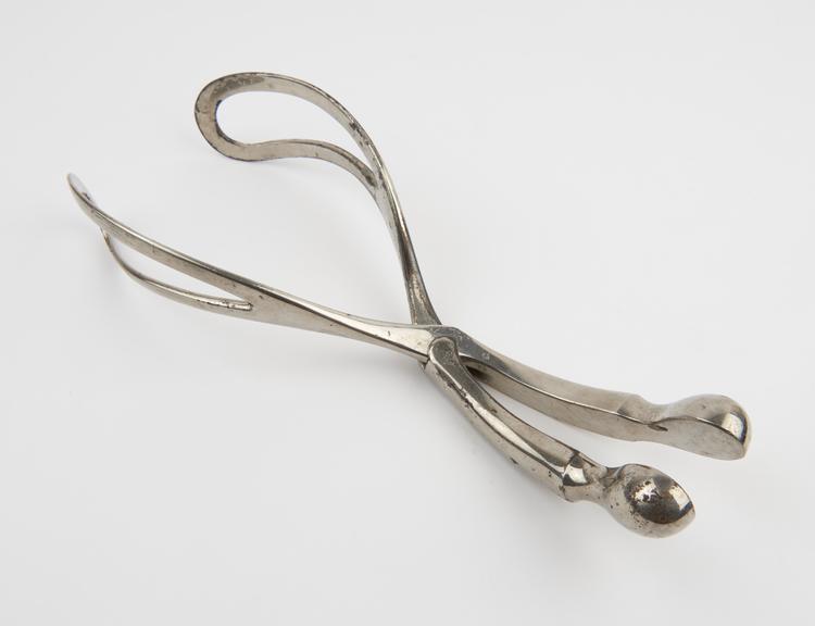 Forceps, obstetrical, Aveling, steel, nickel plated