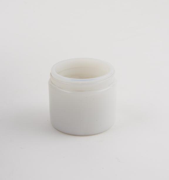 Small white glass ointment jar, with screw thread for lid