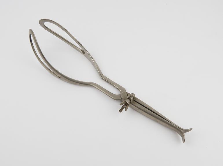 Forceps, obstetrical, axis traction, Milne Murray, steel