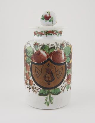 White glass shop round with floral decoration