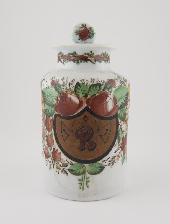 White glass shop round, with floral decoration, for mallows