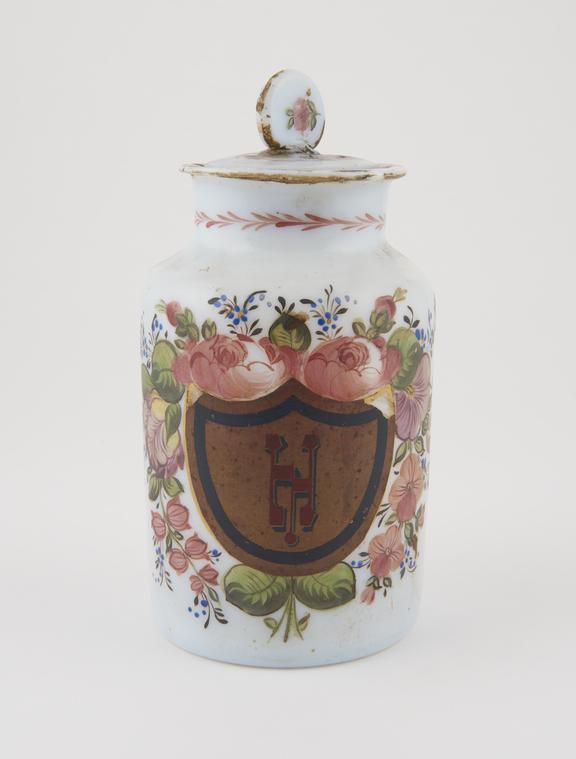 White glass shop round with floral decoration, for lavender
