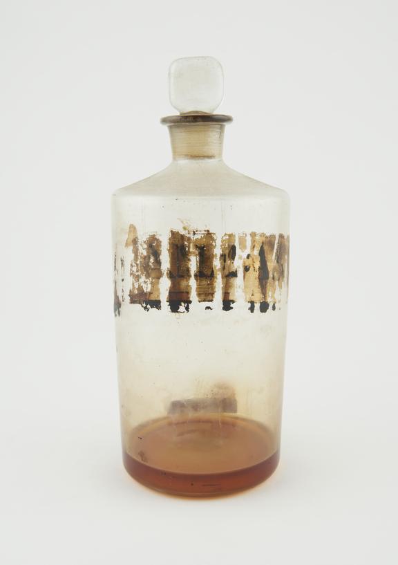 Bottle, clear glass, trace contents, English, late 19th century