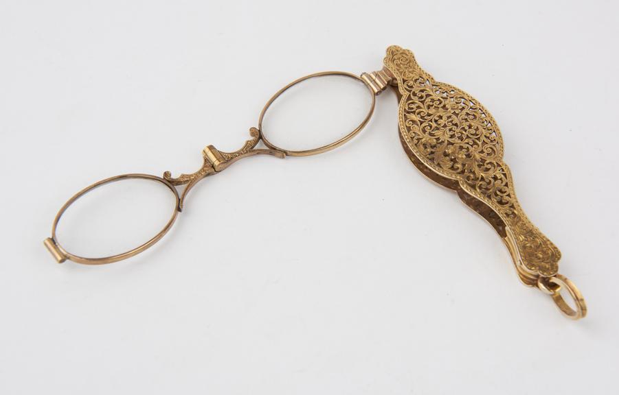 Folding lorgnette hand-held spectacles