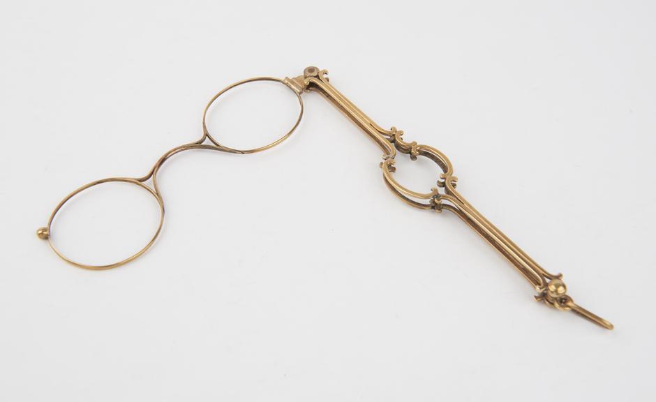 Folding lorgnette hand-held spectacles frame with decorative