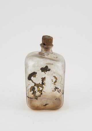 Glass bottle, cork bung, label worn off