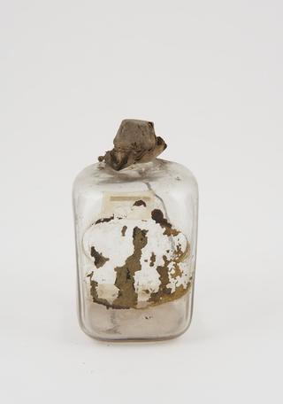 Glass bottle, cork bung, leather covered